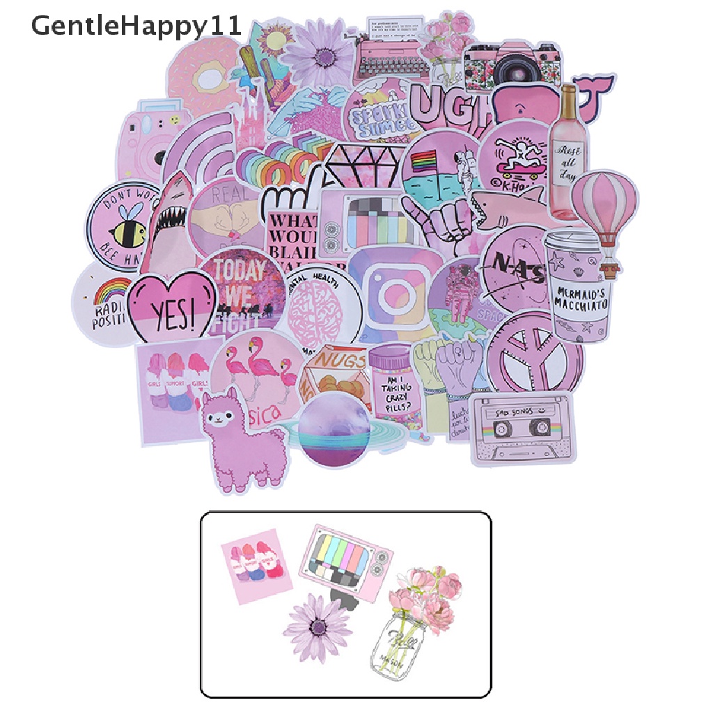 Gentlehappy 53Pcs Kawaii pink fun ers luggage scrapbook Koper laptop Mobil ers id