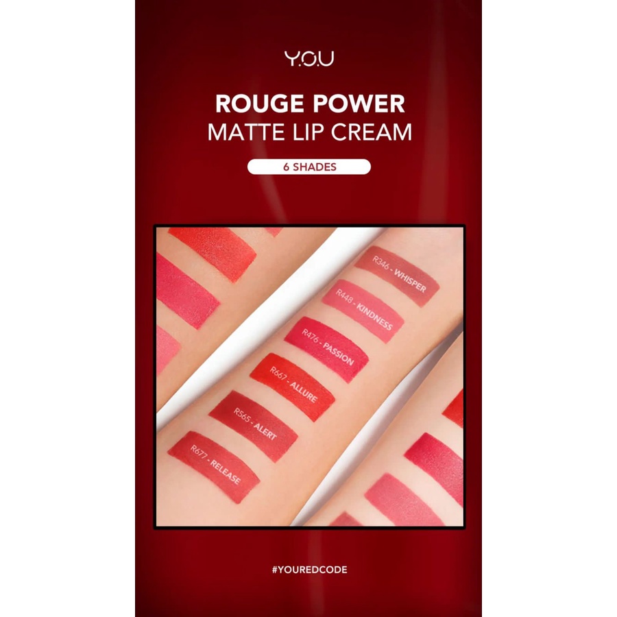 YOU Rouge Power Matte Lip Cream Lipstik Y.O.U Matte Finish - Tahan Lama