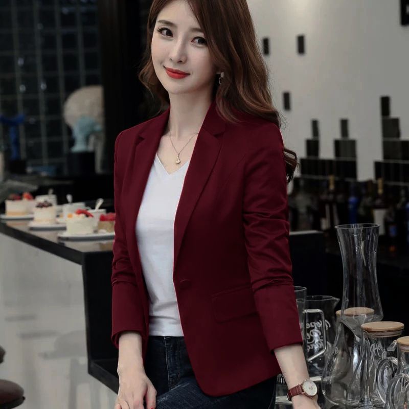blazer cewek kantor _ blazer wanita formal _ jas wanita merah manggis _ jas wanita merah