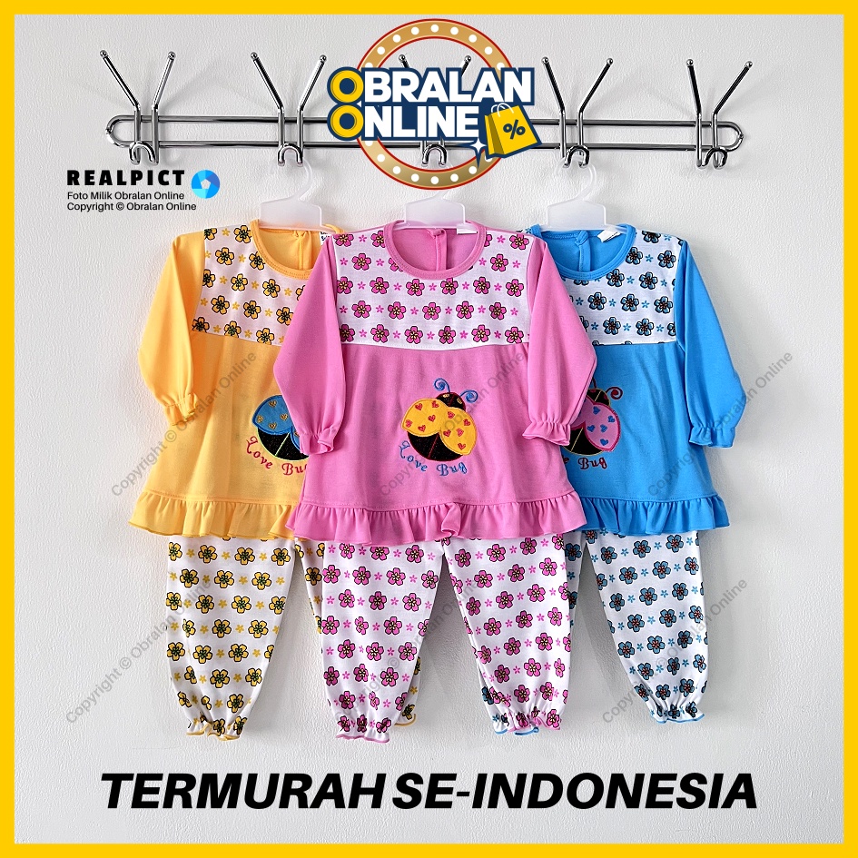 [SPY-RF84] OBRALAN ONLINE, Setelan Baju Bayi 3-18 Bulan, RED FOREST Love Bug, Kaos Piyama Anak Perem