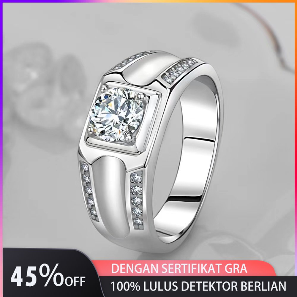 Like Moissanite Cincin Pertunangan Pria 1 Ct Moissanite,925 Platina Berlapis Perak