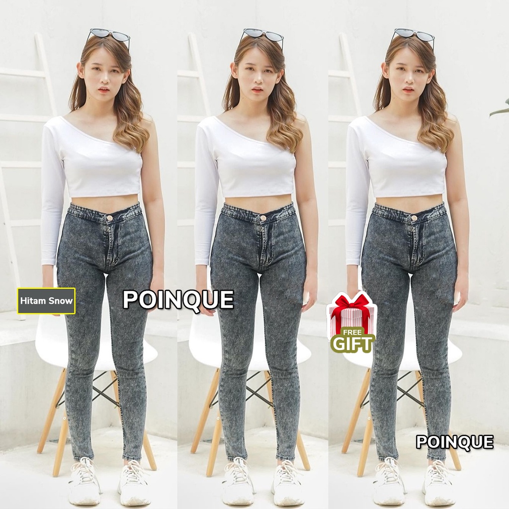 High Waist Jeans Skinny Body Goal Wanita Hotty High Rise Snow