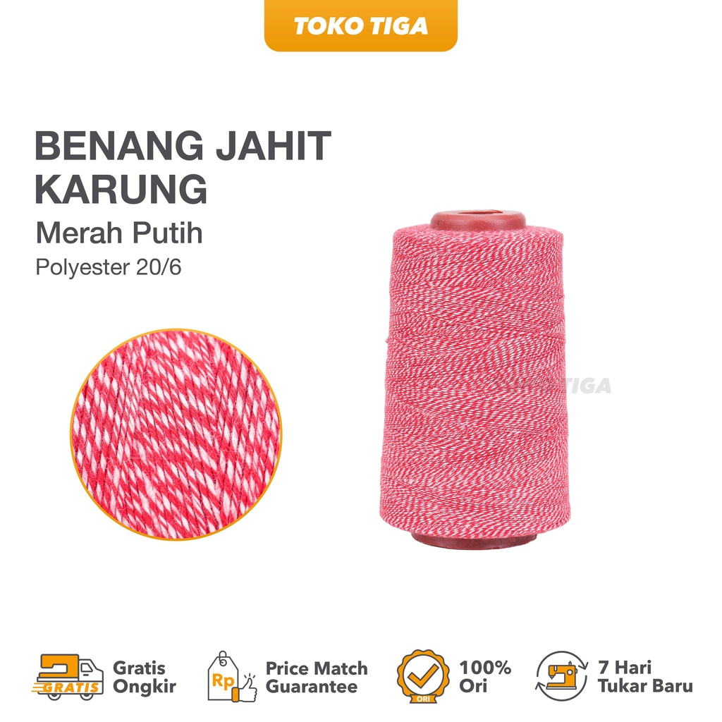 Benang Jahit Karung Polyester 20/6 Merah Putih - Best Quality