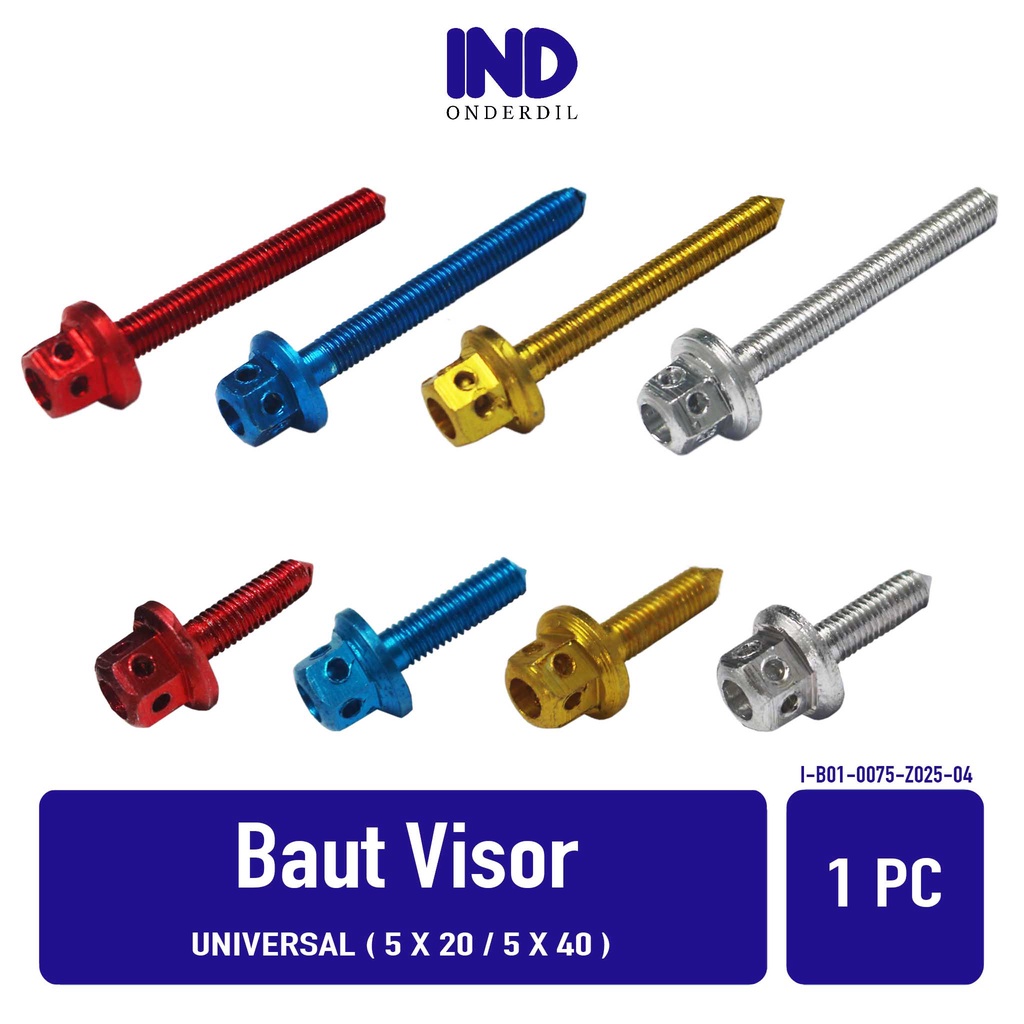 Baut-Baud Probolt Visor-Windshield-Wind-Win Shield-Shild-Sil Pendek 5x20 Panjang 5x40 Merah-Silver-Biru-Kuning Drat Halus Universal-Untuk Semua Jenis Motor NMAX-Aerox-Lexi-Mio-PCX-Beat-Vario-ADV