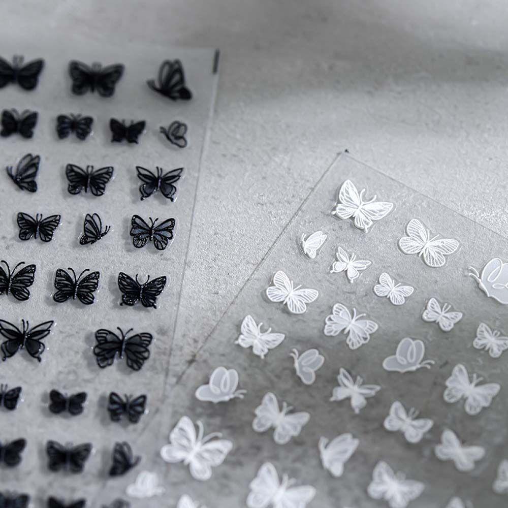 AUGUSTINA Agustina Stiker Kuku Kupu-Kupu Wanita Ins Style Hand Painted Butterfly Rose Nail Stickers Stars Huruf Inggris Nail Art Dekorasi