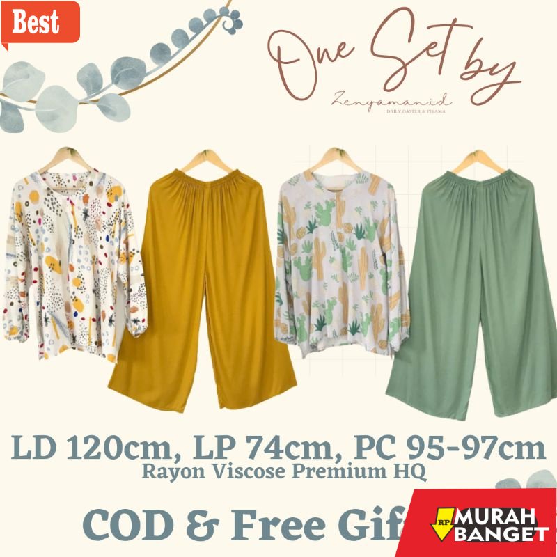 baju setelan wanita kekinian 2022 One Set Setelan Panjang Jumbo LD120cm | Piyama Rayon Premium | Set