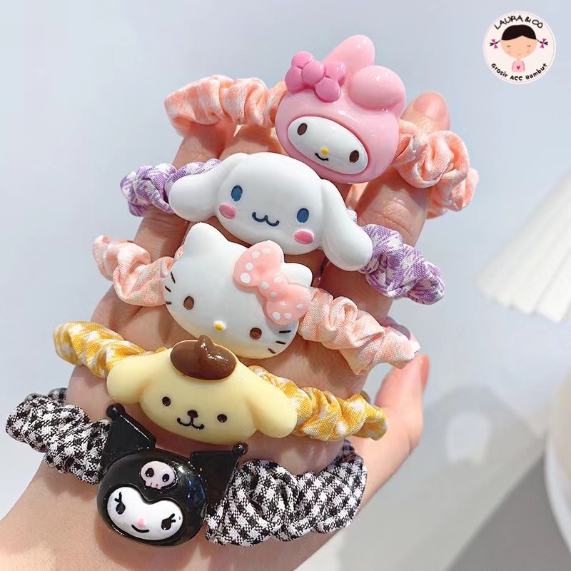 Ikat Rambut Kerut Bulu Melody Sanrio Bts bt21 Kpop 12pc murah grosir lusinan kerut kunciran elastis korea