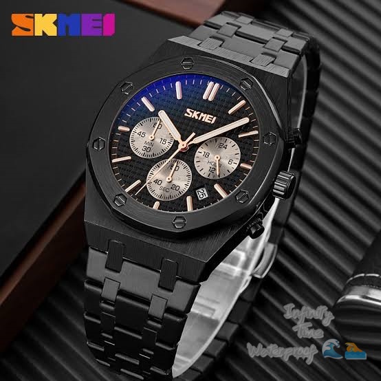 Jam Tangan Skmei 9296 Cowok Analog Tanggal Dan Chrono Aktif Rantai Stainless Kualitas Original Water