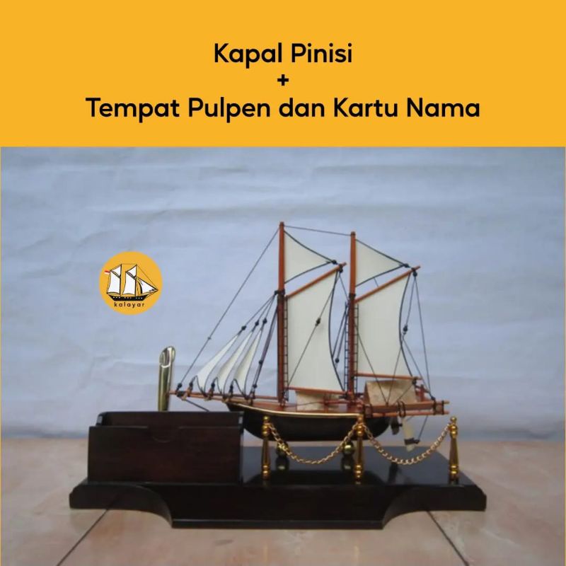 

Miniatur Kapal Pinisi + Tempat Pensil/Pulpen dan Kartu Nama - Kerajinan Handmade - Perlengkapan Kantor - Alat Tulis