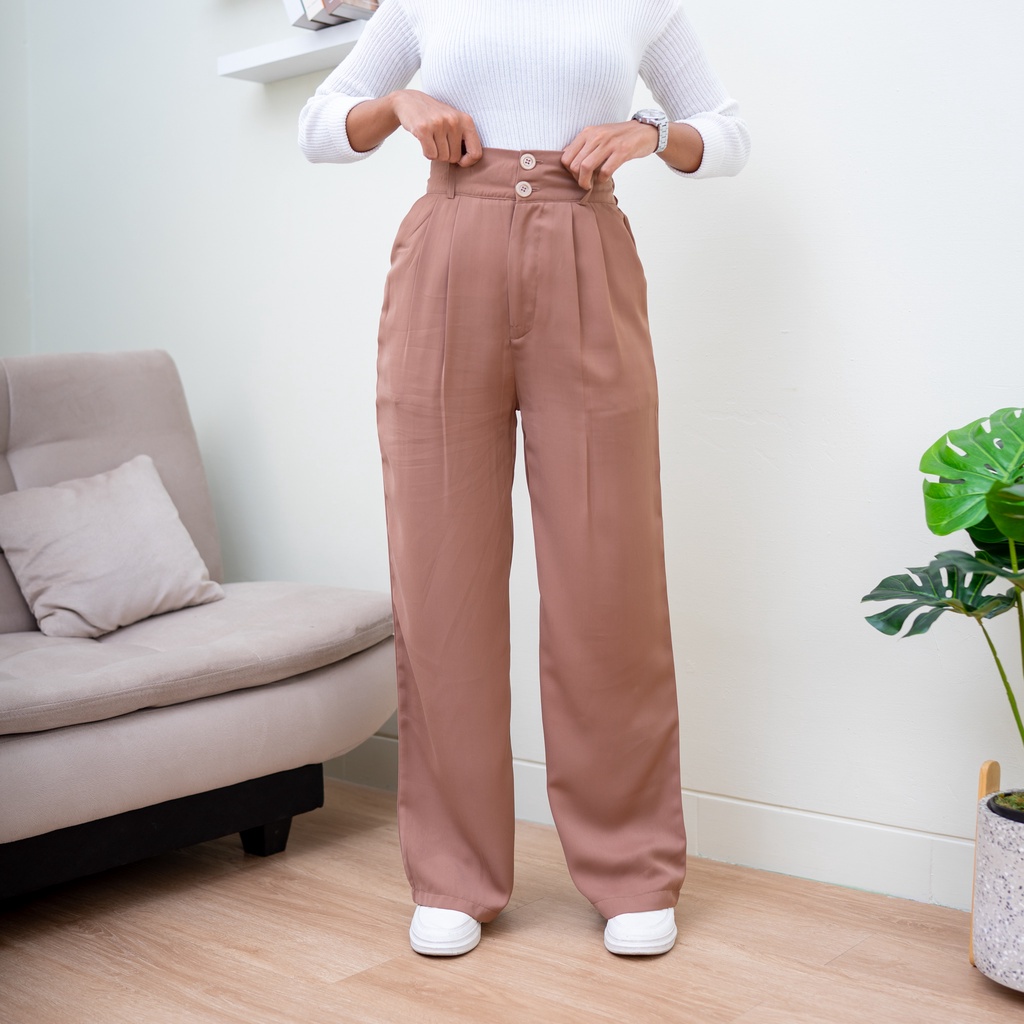 Eliza Loose Pants Trousers Wanita Celana Anti Kusut Celana Kulot Wanita