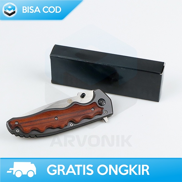 PISAU LIPAT SURVIVAL KNIFEZER WOODEN HANDLE BLADE PISAU SERBAGUNA