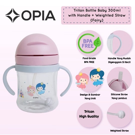 Opia Tritan Baby 300ml - Weighted Straw Bottle with Handle | Botol Minum Anak