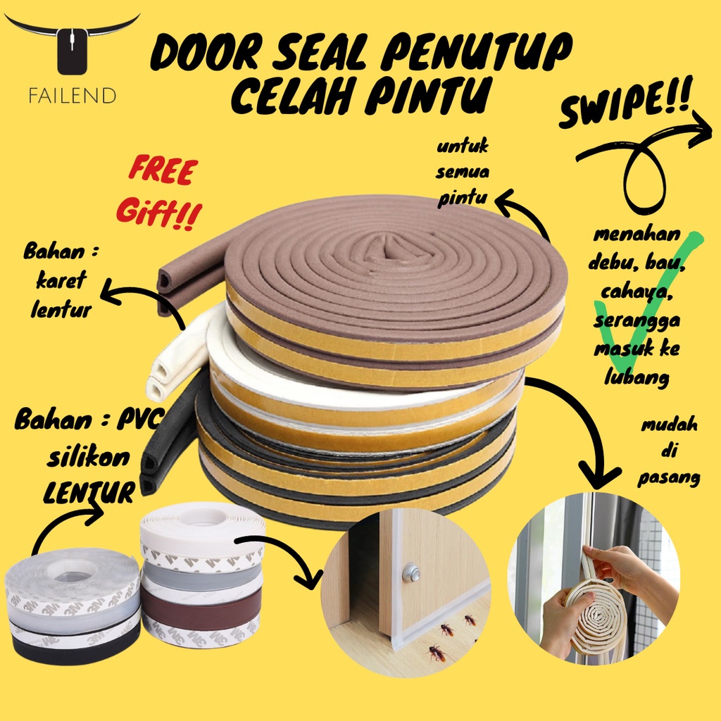 Door Seal List Peredam Kedap Suara Pintu Kayu Almunium Penahan Debu