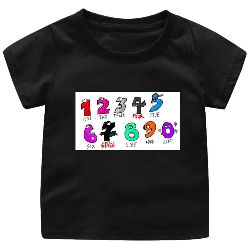 BAJU KAOS ANAK COWOK-CEWEK 1-12 TAHUN/REMAJA/DEWASA NUMBER LORE 4WARNA