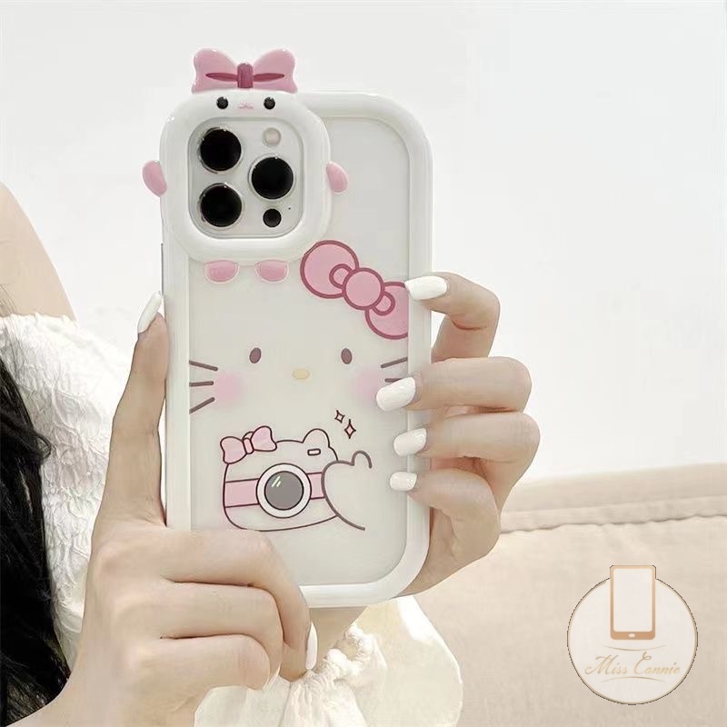Realme9 9Pro+8I 7c33 C15 C25Y C31 C3 8kartun Hello Kitty Case Realme C30 C25 C11 C25s C35 C21Y 5 6i 9i 5s 5 7i C21 C2 C1 C1 C17 Kartun Lucu 3D Bow Little Monster Lens Lembut Sarung Cover Sarung