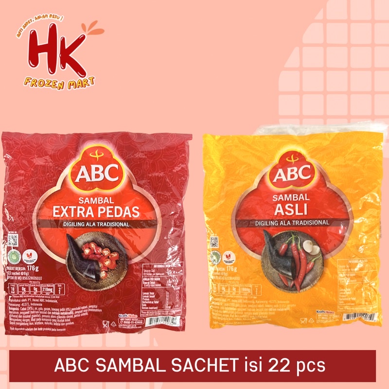 

ABC Saos Sachet Sambal Asli / Extra Pedas isi 22 pcs (cabe saset) HK FROZEN MART