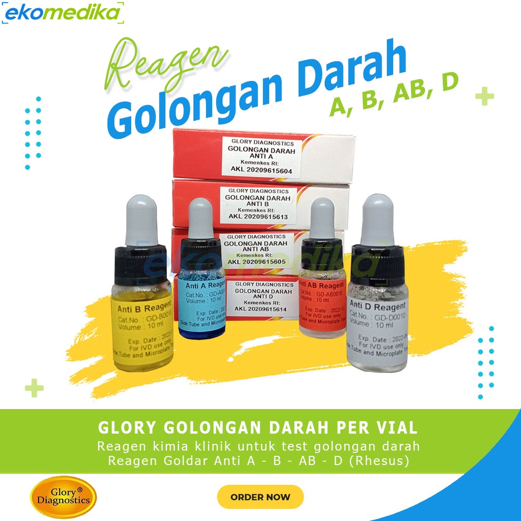 Jual Reagen Golongan Darah Anti A, B, D, AB 10ml Glory Goldar Alat Tes ...