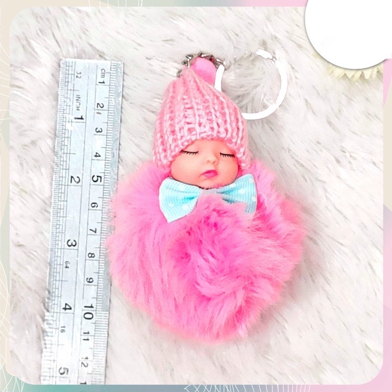 Twowood Gantungan Kunci Boneka Bayi Tidur Dengan Topi Rajut Fluffy Aneka Warna Untuk Wanita