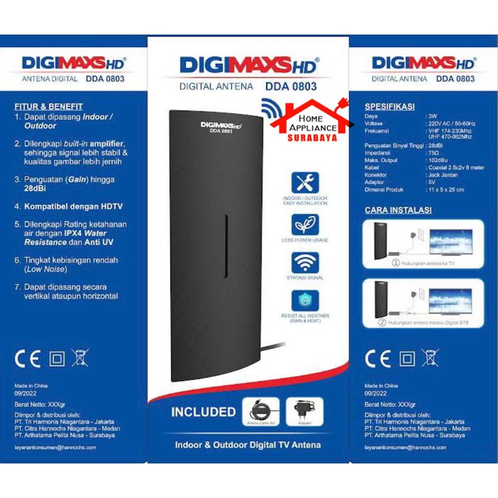 DIGIMAXS HD Antena TV Digital Indoor Outdoor + Kabel 8M DDA 0803 / Antena TV Indoor + Kabel USB DDA 0804