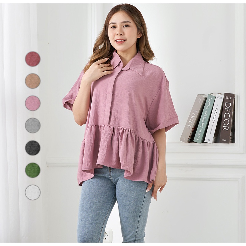 Blouse Korean Style Kemeja Atasan Wanita Zomercloth Bahan Crinkle Airflow Blus Ready Ukuran Big size