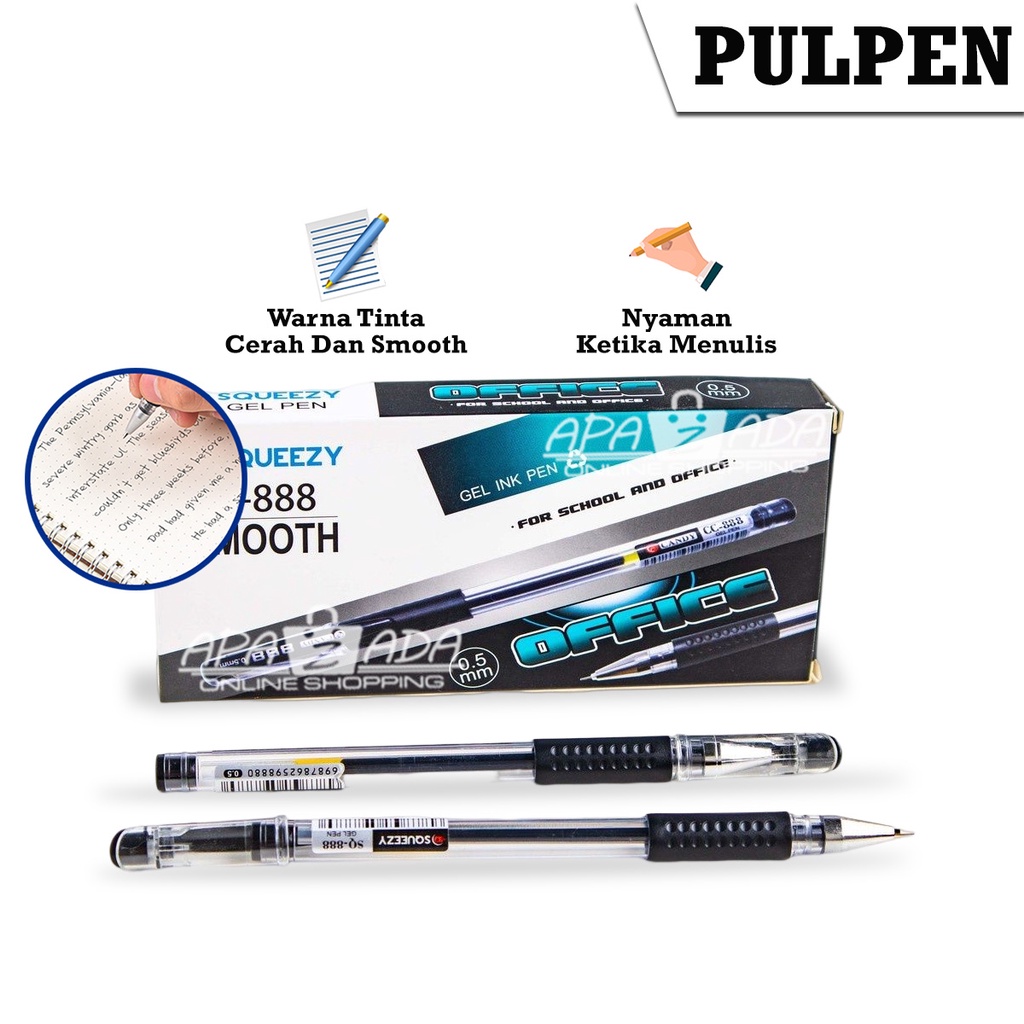 Jual Apazada Gel Pen Pulpen Gel 05mm Tinta Hitam Isi 12 Pcs Pena