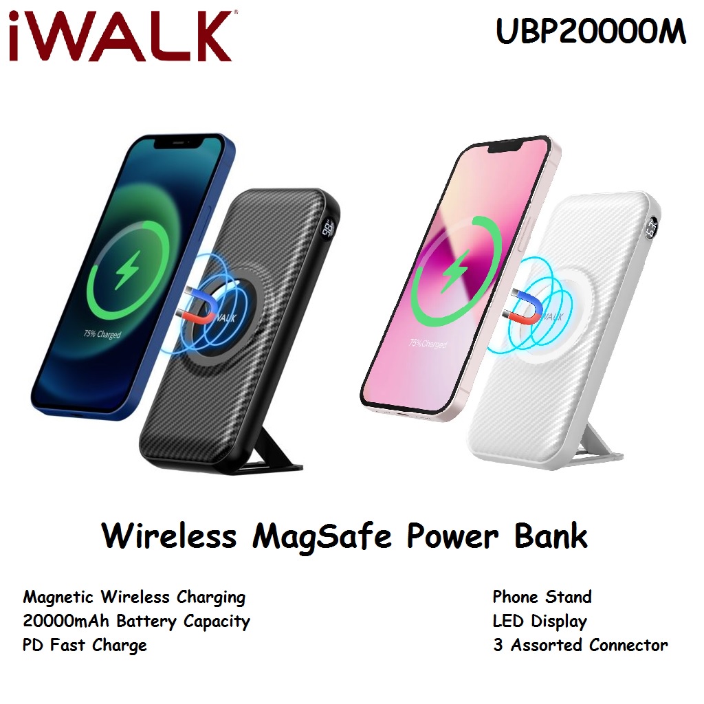 IWALK UBP20000M Magnetic Wireless Powerbank 20000mAh with Phone Stand - Powerbank Magnetic dengan Phone Stand dari iWALK