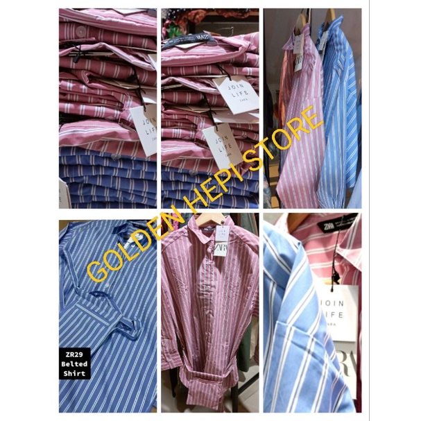 Kemeja Tunic Zar*a Oversized Bahan katun Striped - Shirt Original Branded