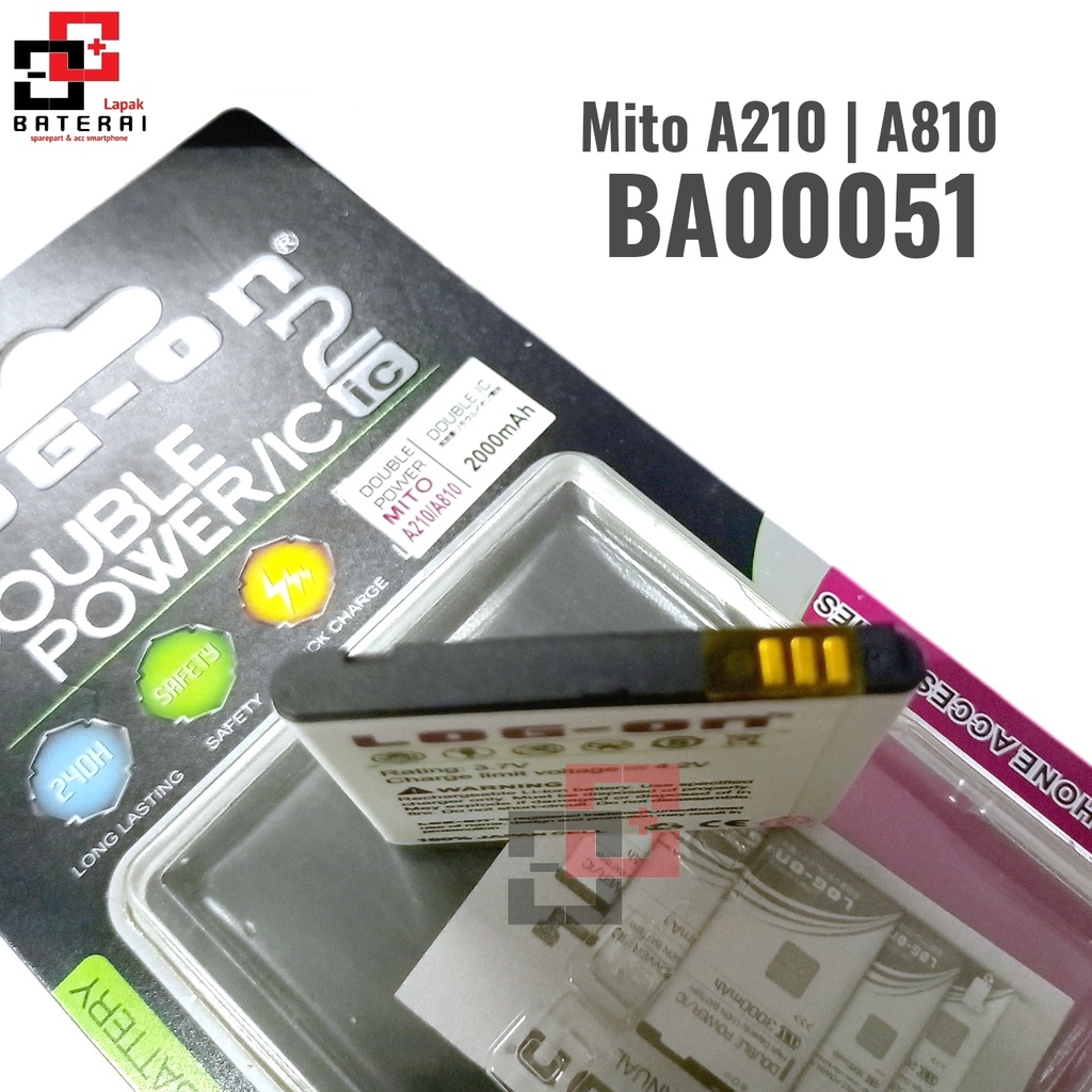 LOG - ON Baterai Mito a210 | A810 BA00051 Double IC Protection Battery Batre