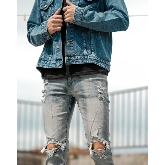 Weird Jeans - Vintage Blue Celana Jeans Pria Skinny Slimfit melar - Vintage Blue,32