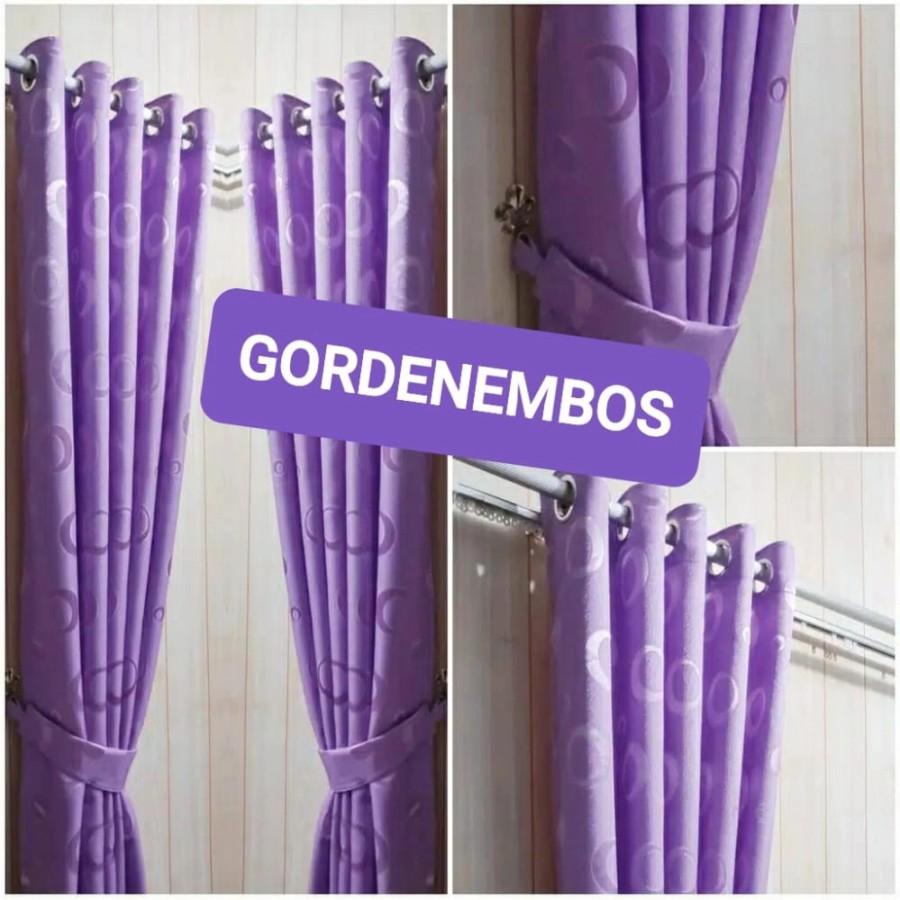 IMFDecorStore II Gordeng Jendela Minimalis Korden Bahan Narita Polos Motip Polkadot Warna Ungu