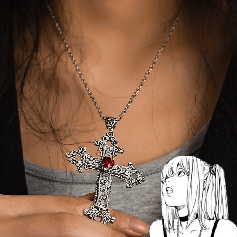 Kalung Choker Liontin Salib Anime Death Note Bahan Zirkon Warna Merah Hitam Gaya Vintage Gothic Punk Untuk Wanita