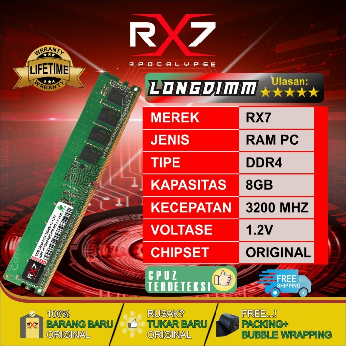 RAM RX7 DDR4 8GB 3200 MHz PC 25600 RAM GARANSI RESMI