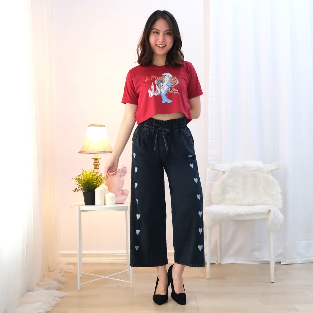 New official - Atasan Wanita Oversize Korean Basic Crop Top London T-Shirt Lengan Pendek Katun