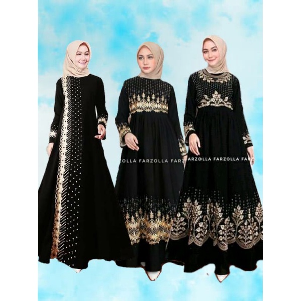 GAMIS FARZA SYARI UMROH /GAMIS WANITA HITAM BORDIR / GAUN PESTA MUSLIM WANITA / GAMIS BORDIR TIMBUL