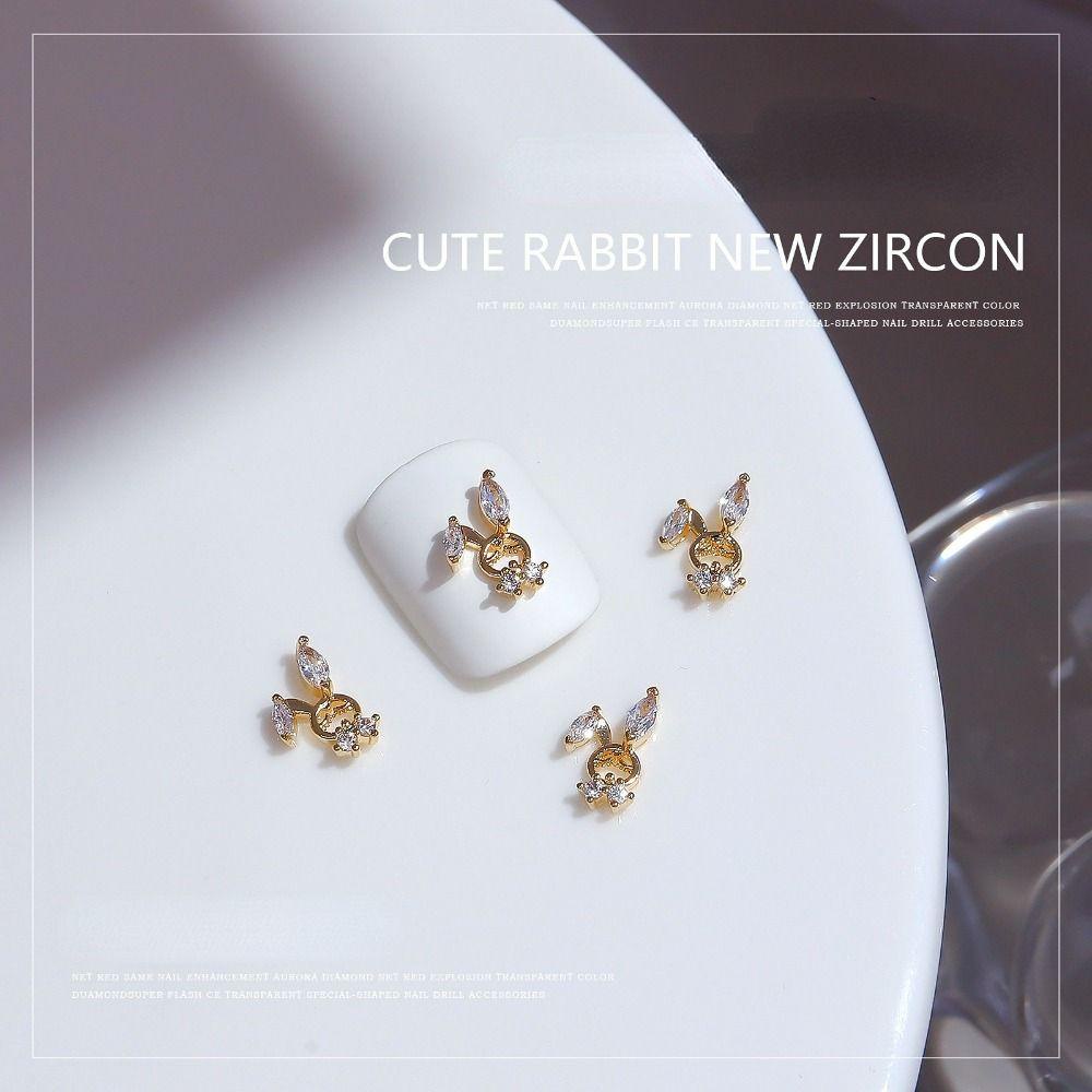 AUGUSTINA Agustinina Perhiasan Kuku Kelinci DIY Korea Batu Kristal Berlian Imitasi Zirkon 3D Permata Manikur Aksesoris