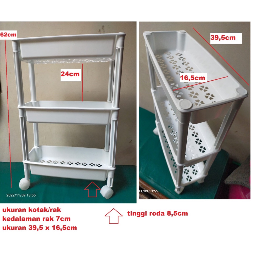 Rak Troli 3 Susun Roda Multifungsi Penyimpanan Portable Trolley Tingkat Plastik Mainan Serbaguna Minimalis Menarik Murah