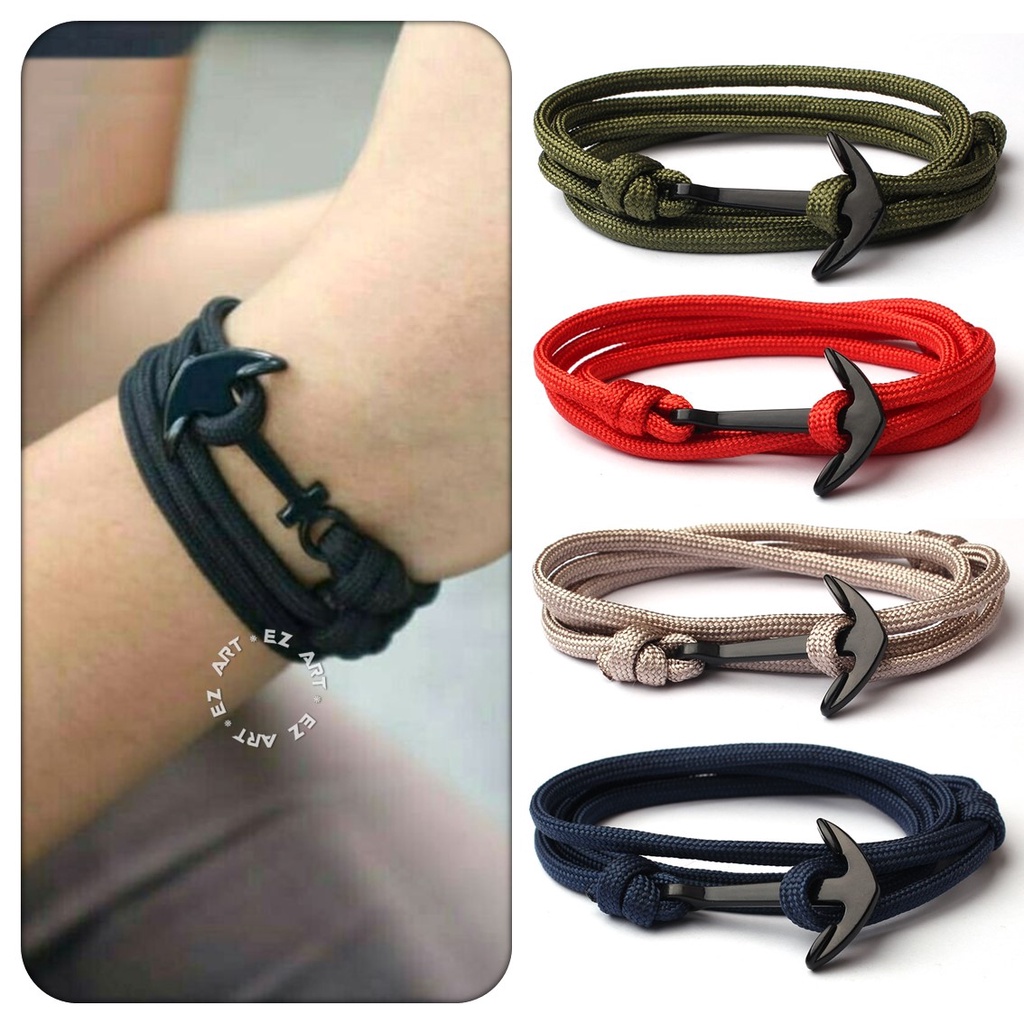 Gelang Jangkar Multilayer 4 Lilit Tali Paracord Pria Wanita Warna Polos Simple Keren Elegan Pendaki Gunung Survival