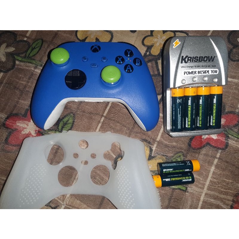 controller xbox series shock blue + charger krisbow batre 6 biji