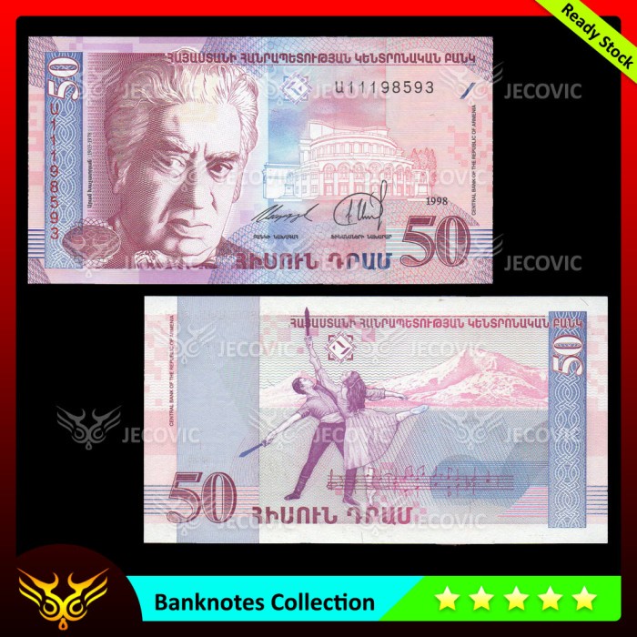 ARMENIA 50 Dram 1998 , UNC , Uang Asing