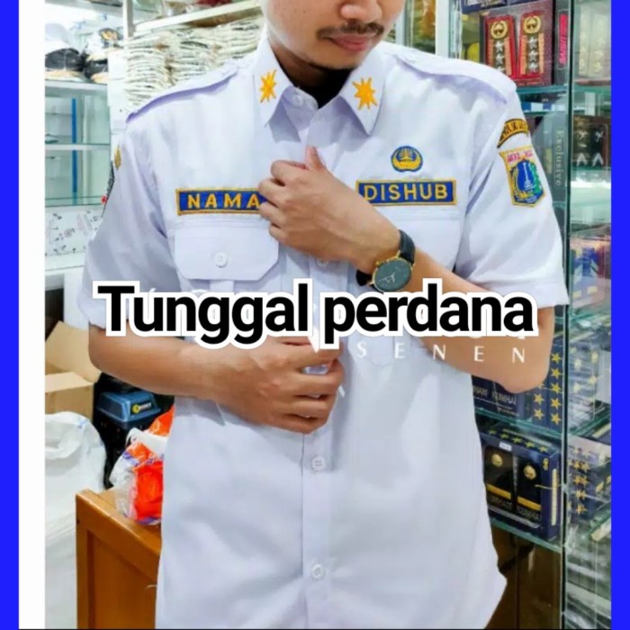 Univ Baju Dishub Putih + Satu Set Bed Lengan Pendek