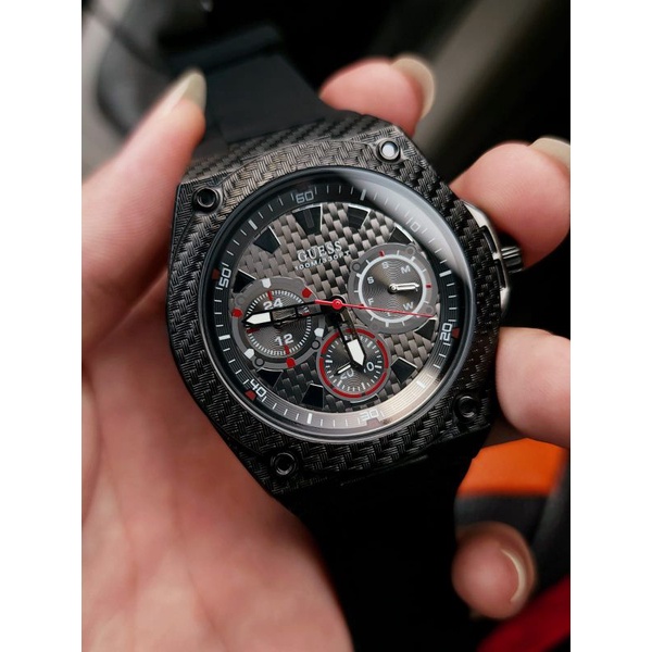 Jam Tangan Pria Merk Guess Original Carbon Baterai