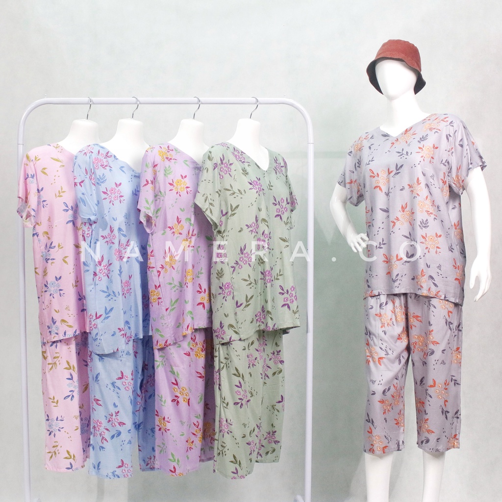 Setelan Baju Tidur Wanita 3/4 Celana Pendek  Motif Tiedye Jumbo Set