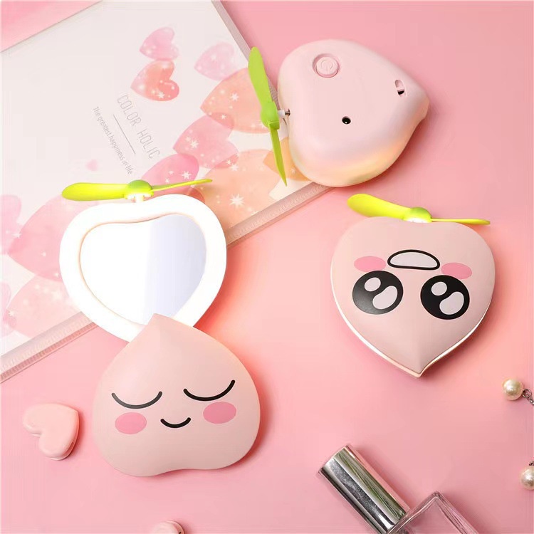 Cermin Lampu LED Karakter Wajah Mini Fan 3 In 1 Lamp Mirror USB Cute Face Murah HM021 - ACS