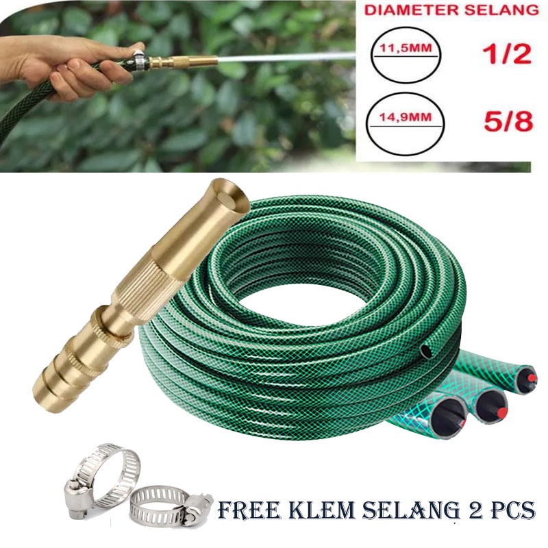 PAKET SELANG AIR SEMPROTAN CUCI MOTOR DIAMETER 5/8 IN PANJANG 2-10 METER / SEMPROTAN AIR LURUS KUNINGAN