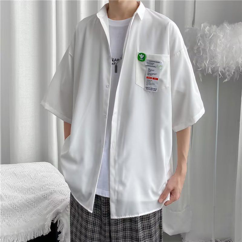 Kemeja Pria Lengan Pendek oversize kemeja korean style Putih Polos Premium Distro Kasual Kerja Warna White Korea kemeja putih lengan pendek Atasan pria terbaru2023