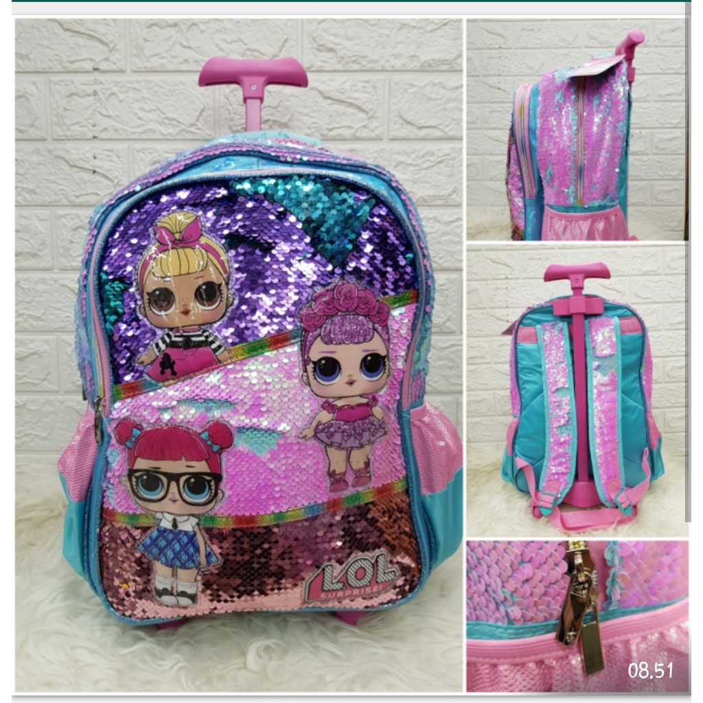 Tas Troli Trolley Ransel Sekolah Hologram Bulu LoL / Unicorn / Mermaid / Ransel TK dan SD