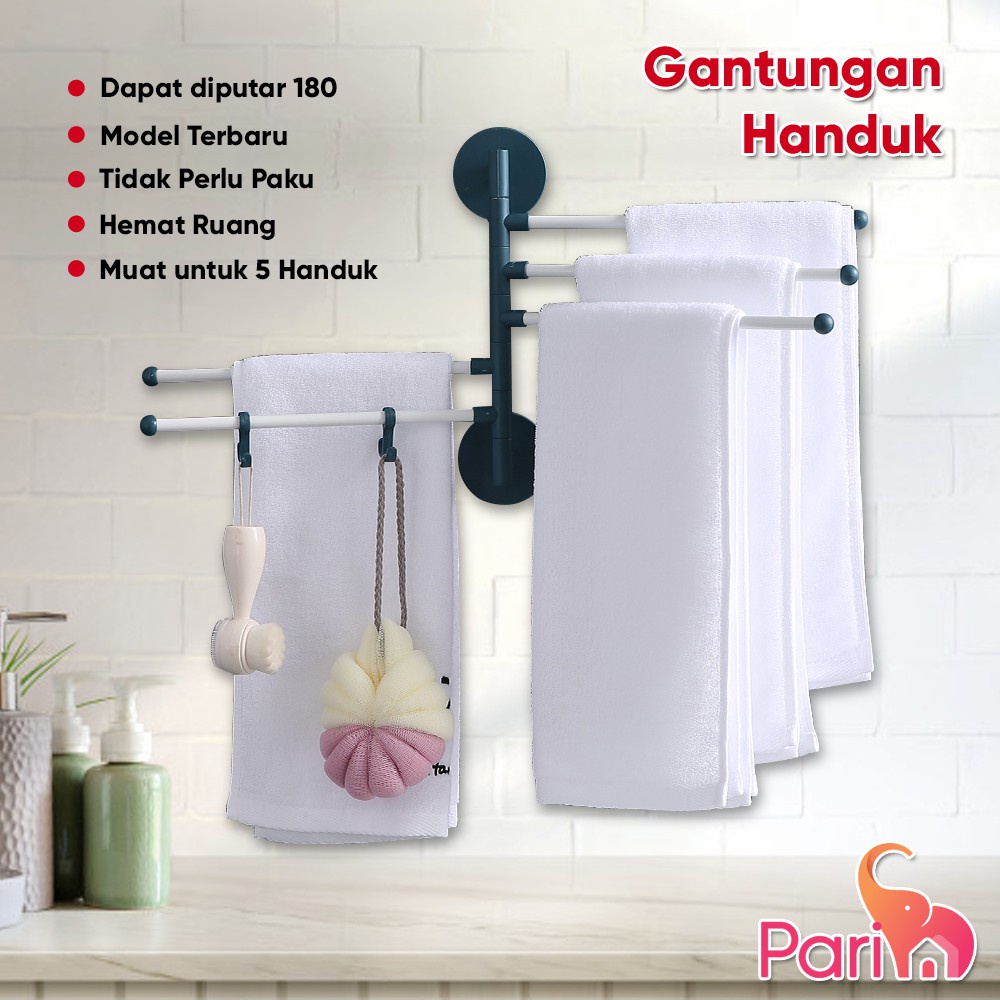 HOK9 Jemuran Handuk Hook Gantungan Handuk 3 Baris Rak Toilet Tempel Dinding Tanpa Paku