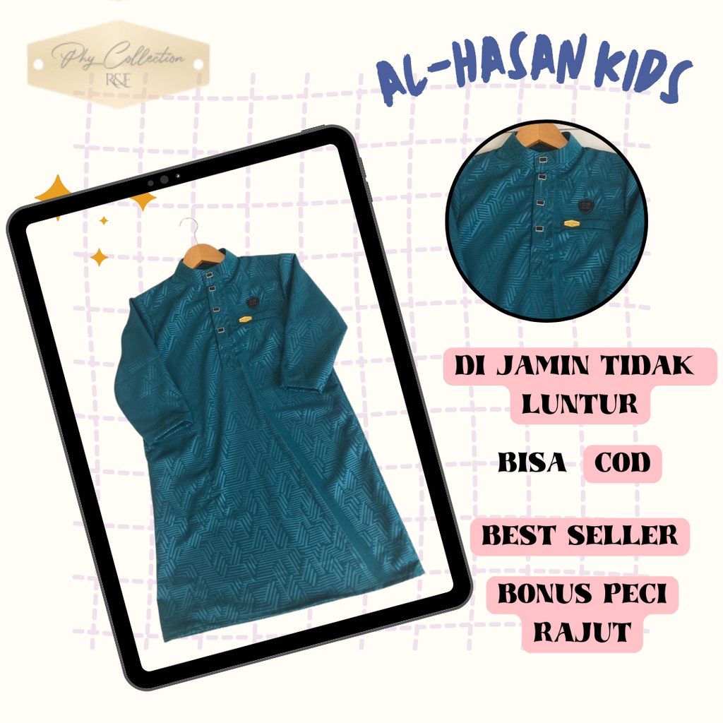 AL-HASAN KIDS Gamis Jubah Kids Anak Remaja Laki Laki cowo Jubah Habib Anak Cowok Lengan Panjang Kancing Snap Terbaru 2022 Usia 4-12 Tahun