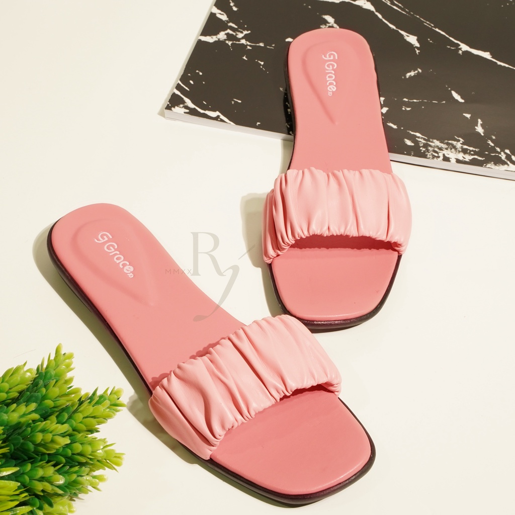 GRACE [CHIKA 01] Sendal Wanita Teplek Kerut/ Sandal Teplek Kokop Kerut/ Sandal Kerut Polos Ariel