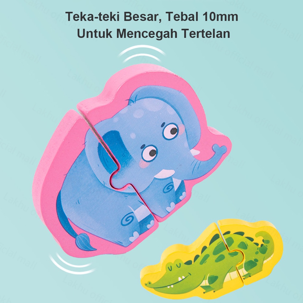 Lakhu 2 in 1 Mainan Edukasi Puzzle Kayu drawing board anak /puzzle kayu hewan Pencocokan Puzzle